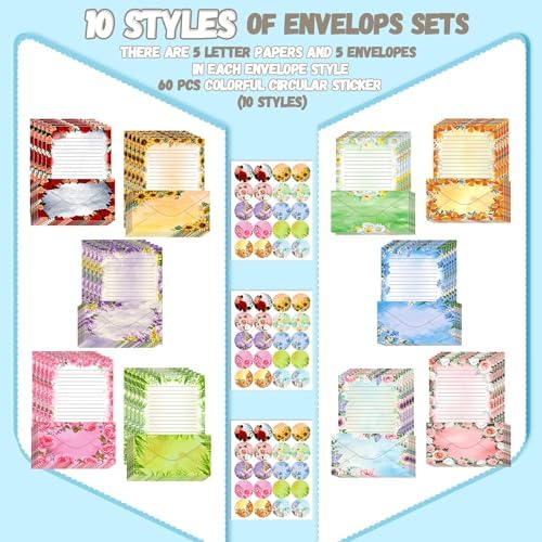 TaoBary 160 Pcs Flower Stationery Paper and Envelopes Set, 8.5 x 11''