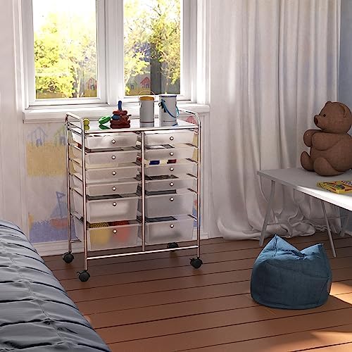 Simple Houseware 12 Drawers Rolling Utility Cart Organizer, Chrome