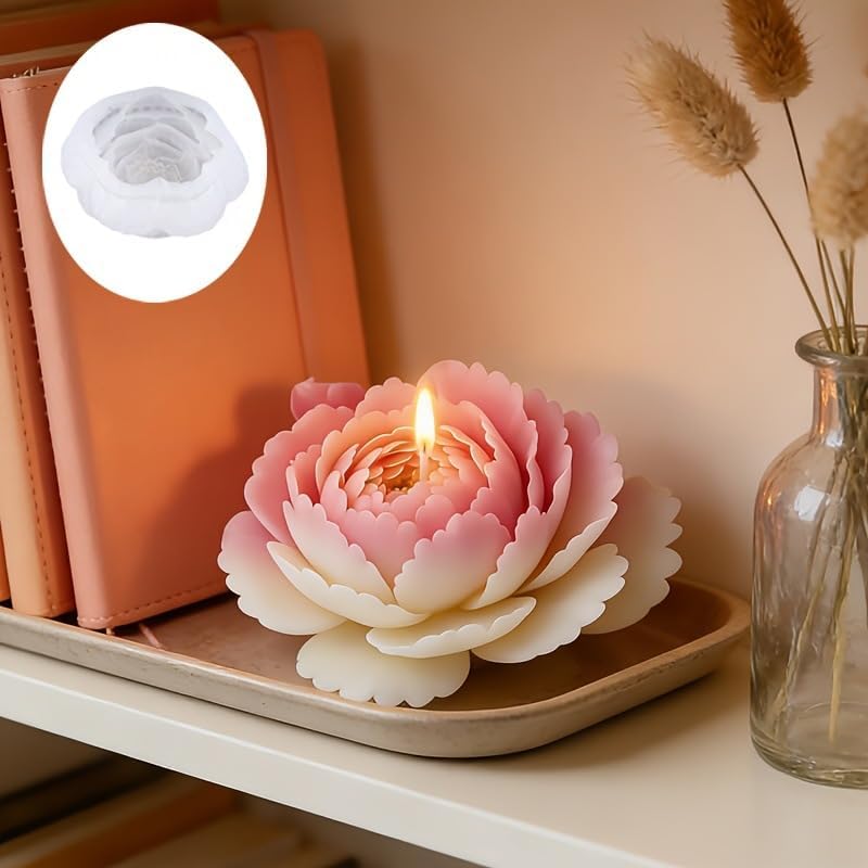 Konrisa Large Flower Epoxy Resin Molds for Candle Making, 3D Moutan Silicone Candle Molds Handmade Aromatherapy Candle Molds for Resin