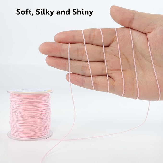 LUSTEMBER 0.8mm Nylon String, Strong Bracelet String, Durable Nylon Cord for Jewelry Making, Bracelets, Beading, Necklaces, Rattail Braiding, Kumihimo, Wind Chimes, Blinds and Handicrafts