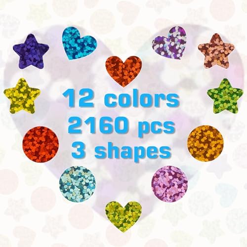 Holographic Star and Heart Stickers for Kids Reward,2016 PCS Rainbow Colors