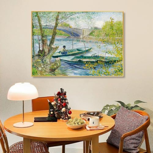 VeGuude Diamond Art Kits for Adults, Full Drill Van Gogh Fishing in Spring-the Pont de Clichy Diamond Painting Kits for Beginners, Home Wall Decoration (16x12 inch)