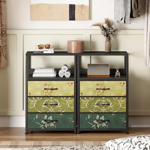 Furnulem Retro NightStand with 3 Drawer, Small Vintage Storage Dresser