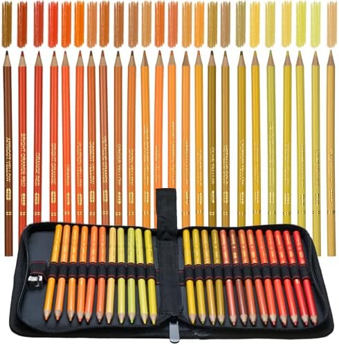 Orange Yellow Colored Pencils,Oil Based Wooden Colored Pencil Set for Adults Coloring Books Drawing Sketching Art Supplies 24 Color