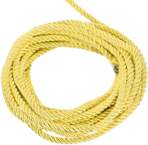 MECCANIXITY Twisted Cord Trim, 5 Yard 5mm 3-Ply Twine Braided Rope Shiny Thread String for Craft Gift Bag Curtain Christmas Decor, Light Gold - 5m