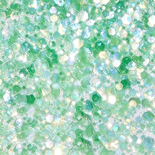 HEMOER Green Opal Glitter 100g/3.5oz, Cosmetic Mixed Hexagon Chunky & Fine Craft Glitter Resin Sequins for Epoxy Glass, Resin Art, Body, Hair, Face, Nail, Tumbler, Festival Party
