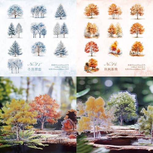 120 Pcs Four Seasons Watercolor Forest Landscape Tree Stickers