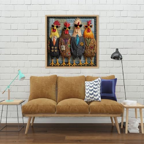 VIGEGU Chicken Diamond Art Kits for Adults Beginners,Diamond Painting Kits for Adults,5D Full Drill DIY Diamond Dot Gem Art Kit Wall Home Decor Arts Craft 14x14 inch