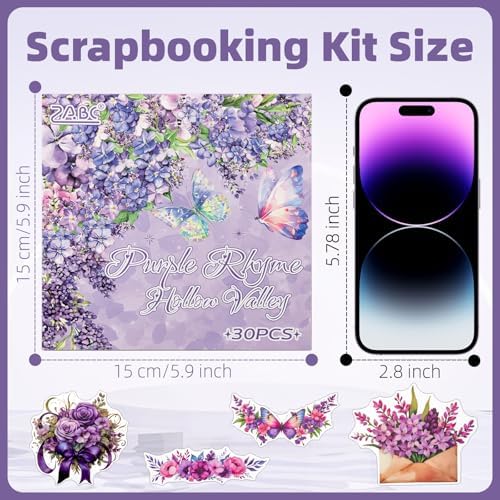 Purple Garden Scene Theme Sticker Scrapbooking Supplies for Junk Journal, 30 Sheets PET Stickers - Vintage Journaling Stickers, Ephemera Sticker Book Pre Cut(TZ-005-003)