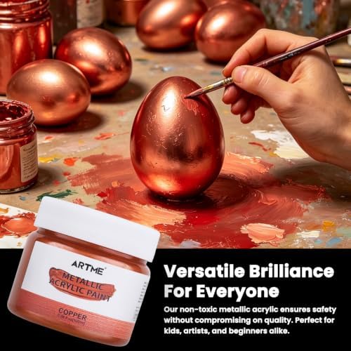 ARTME Metallic Copper Acrylic Paint, 3.38oz/100ml Copper Leaf Paint, Non Toxic, Non Fading Craft Paints for Metal, Wood, Clay, Fabric, Canvas, Furniture, Handcrafts, Art Supplies