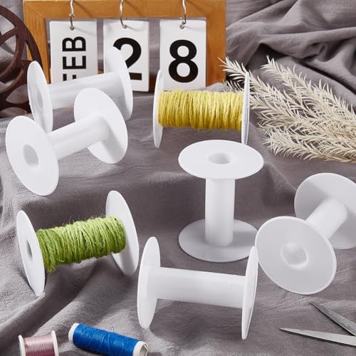 SUNNYCLUE 15Pcs 68 x 74mm Empty Plastic Spool Long Spools White Weaving Tread Chain Tape Wire Holder Organizer String Bulk for Crafts Cross Stitch Crochet Supplies Embroidery Needle Yarn Women Adults