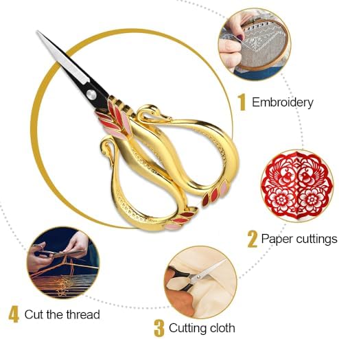 Swan Embroidery Scissors, Stainless Steel Craft Scissors Lightweight Vintage Scissor for Needlework, Sewing Thread Cutting