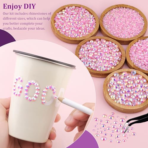 Resin Jelly Rhinestones for Crafting with B7000 Jewelry Glue, 2 Boxes Light Pink AB Flatback Crystals with 2Pcs 10ml Glue, Bedazzling Non Hotfix Gems for DIY Tumblers Clothing Shoes Manicure