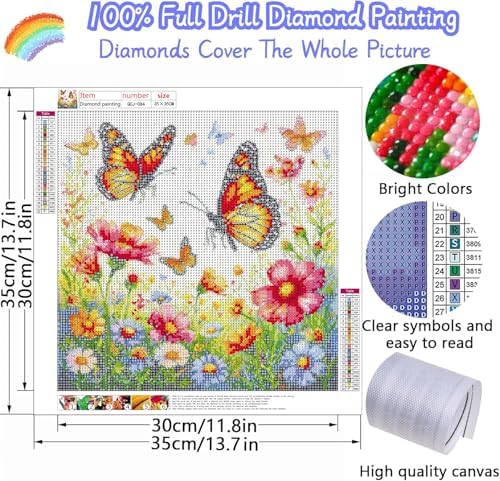 Accompany Wind Diamond Painting Kits for Adults, Butterfly Flower Diamond Art Kits for Beginners,5D Round Full Drill Diamonds Gem Art Crafts for Home Wall Decor Gifts 14x14 Inch