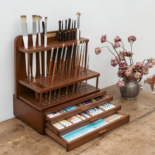 MEEDEN PRO Paint Brush Holder: 2 Tier 89 Holes Wooden Paint Brush Organizer