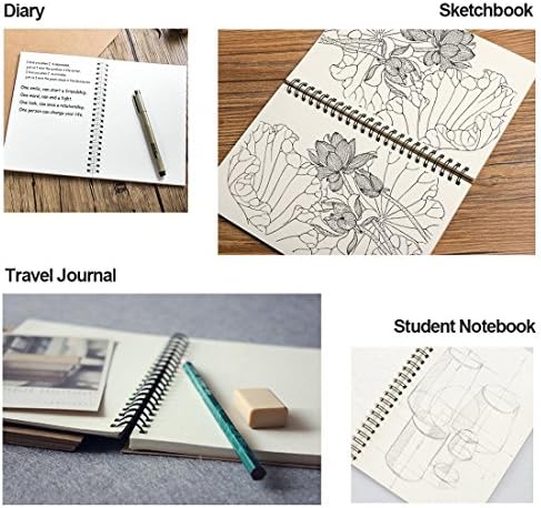DSTELIN Soft Cover Spiral Notebook Journal 2-Pack, Blank Sketch Book Pad, Wirebound Memo Notepads Diary Notebook Planner with Unlined Paper, 100 Pages/ 50 Sheets, 7Inchx 4.75Inch (Brown and Black)