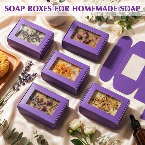Zonon 30 Pcs Mini Kraft Soap Boxes with Window Homemade,Purple