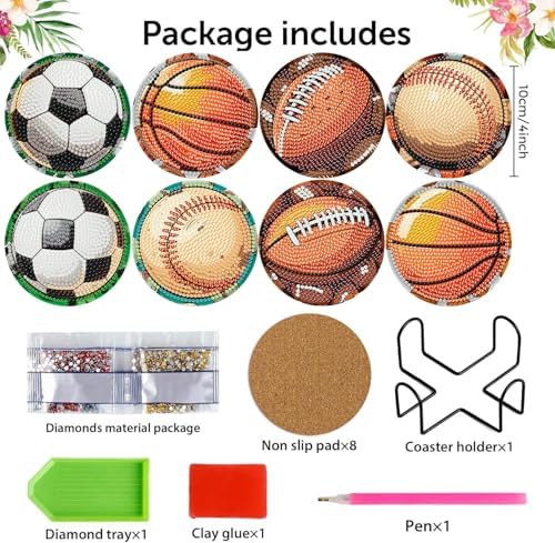 8 Pcs Diamond Art Coaster Kit for Adult with Holder, Diamond Coasters 4x4in