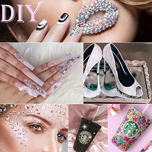 Canvalite 1500PCS Rhinestones Flat Back Gems, Nail Rhinestones Nail Art Gems with Pick Up Tweezers and Rhinestone Picker Dotting Pen, Nail Art Tools for Nails, Clothes, Face, Craft