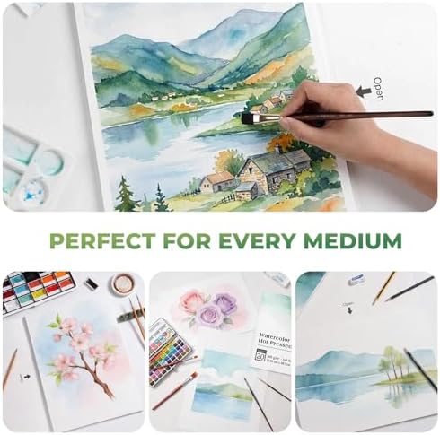 Fuumuui Watercolor Paper Block 11x15 Inch, Smooth Surface 100% Cotton Watercolor Paper, 20 Sheets, 140lb/300gsm, Hot Press, Acid-Free, Art Paper for Painting & Drawing, Wet, Mixed Media