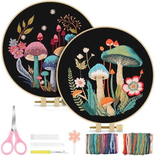 TINDTOP 2 Pack Embroidery Kit for Adult, Embroidery DIY Starter Kit