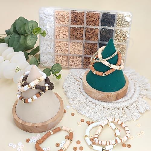 MIIIM Neutral Clay Beads Kit for Bracelets Making, Heishi Beads for Friendship Bracelet, Clay Charms and Gold Spacers for Jewelry Making, Crafts, Concert, Raves, Gifts (Golden Brown Cream)