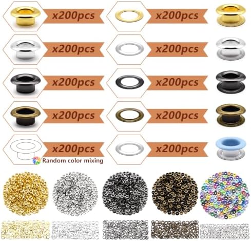 SEMINI 1000 Sets 4 Colors 5mm Grommet Eyelet Kit with Install Tool Kit