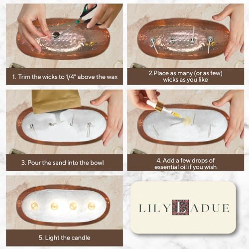 LILY LADUE Sand Candle Kit - 1Lb/16Oz Pearled Candles Sand and Wicks (24) with Copper Holder, Unscented Aroma Beads, Reusable Pearled Candle Wax for DIY Home Kit, Powder Beads Refill Available