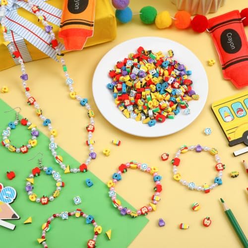 300Pcs Back to School Polymer Clay Beads for Jewelry Making