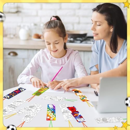 72Pcs Sports Ball Color Your Own Bookmark, Coloring Blank Bookmark for Kids