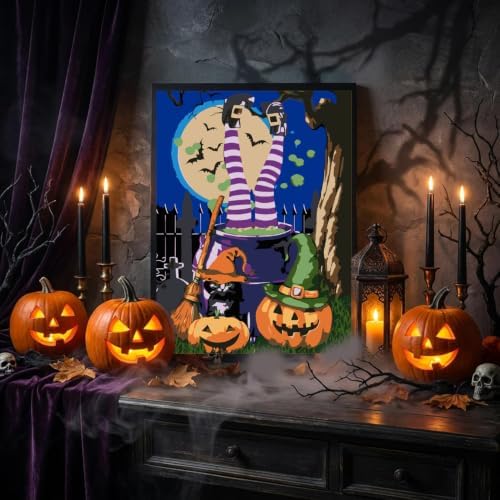 TCDZMYGS Halloween Paint by Numbers Kit for Adults-Witch,with Frame 10x12In