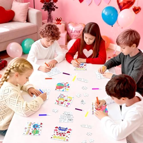 24Pcs Valentines Day Crafts Gifts Kits for Boys, Girls & Adults, Valentine's Arts and Crafts DIY Puzzle with Chocolate Cake Heart Owl, Jigsaw for Classroom Activities Party Favors Exchange Supplies