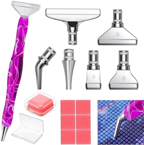 Heyseri Diamond Art Pens Tools, Ergonomic Diamond Painting Pen Kits with Steel Metal Tip, Art Tool Accessories Drill Bead Dot Pens for 5D Diamonds Paint (Purple Silver)