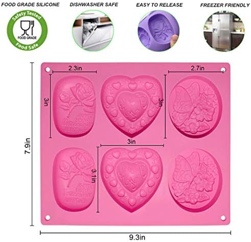 3 Pack Silicone Soap Molds, 6 Cavities, Mixed Patterns, BPA Free, Easy Release