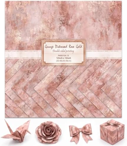 24 Sheets Rose Gold Scrapbook Paper 12x12 Inch 160gsm