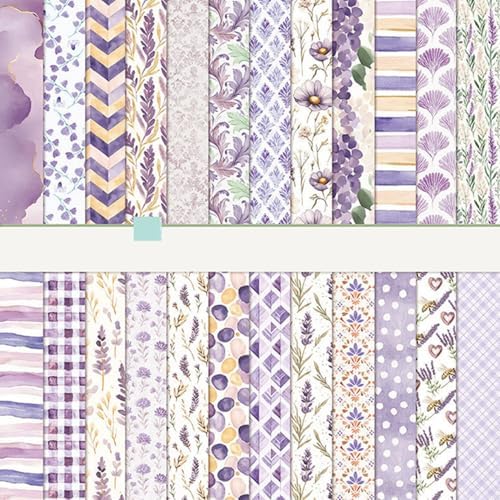 6 Inch Purple Scrapbook Paper Pad - 24 Sheets Double Sided Flower Aesthetic Supplies for Journaling Collage Art Origami Cards DIY Gift Wrapping Folded Photo Album Handmade Decor Craft