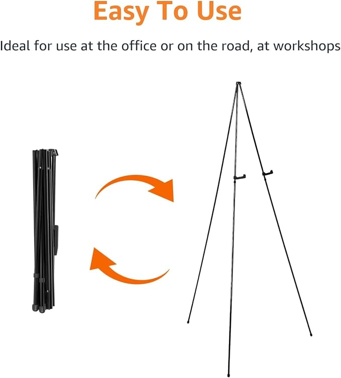 Amazon Basics Easel Display Stand, Instant Floor Poster, Lightweight, Collapsible and Portable with Tripod Base, Black Steel (Supports 5 pounds) (Pack of 2)