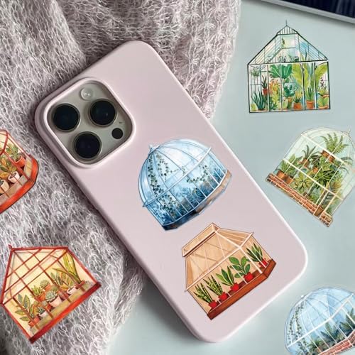50PCS Transparent Greenhouse Plants Stickers Nature Botanical Floral Aesthetic PET Sticker Waterproof Decorative Decal for Scrapbook DIY Crafts Journal Planner Water Bottles Laptop Phone (Green)
