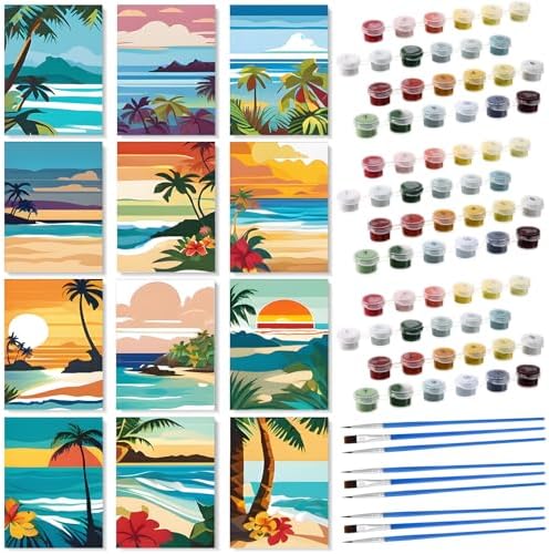Humyoun 12 Pack 9 x 12 Inch Paint by Numbers Kit for Adults Beginners DIY Acrylic Oil Painting Paint by Number Kits Drawing Paintwork on Canvas Without Frame for Home Decor(Hawaiian Style)