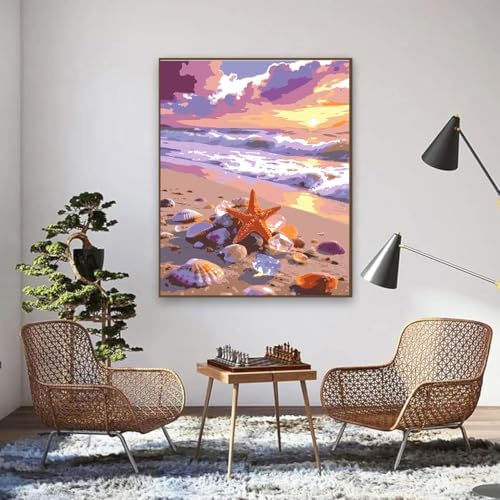 EIBEILI Seaside Scenery Paint by Numbers Kit for Adults Beginner,Sunset Beach Adult Paint by Number Kits on Canvas,Easy Canvas Paint by Numbers for Adults for Home Wall Decoration 12 X 16 inch