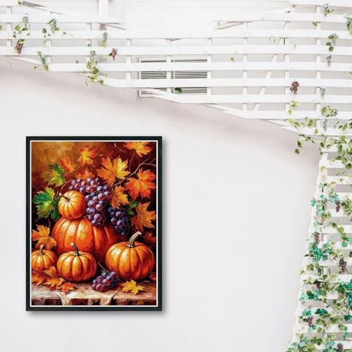 MIRCVSH Autumn Diamond Art Kits for Adults,DIY Pumpkin and Grape Diamond Painting Kits for Adult Beginners,5D Full Round Drill Rhinestone Painting Kit Art Crafts for Home Wall Decor 12X16 Inch.
