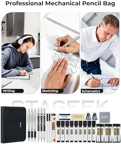STAGEEK Mechanical Pencil Set with Canvas Bag 30 Count, Drawing Pencils 0.5, 0.7, 0.9MM & 3PCS 2MM Sketching Pencils with 464PCS Lead Refills (6B 4B 2B HB 2H 4H Color) for Artist Drafting Drawing