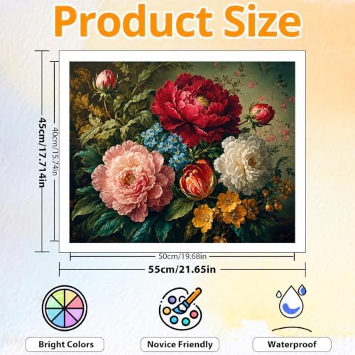 CRZMODE Flowers Paint by Numbers Kit for Adults, Peony, 20x16 inch