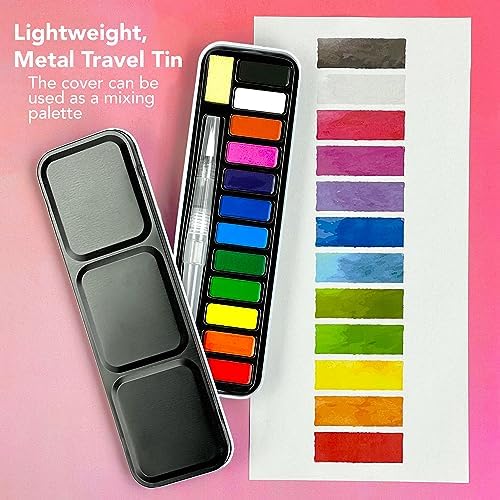ArtSkills Travel Watercolor Kit, Watercolor Paint Set with Water Brush