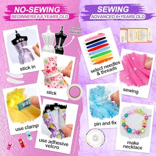 Sunrad 1500+ PCS Fashion Designer Kits for Girls with 6 Mannequins, DIY Arts & Crafts Sewing Kit for Kids Doll Clothes Making Toys, Birthday Gifts for Girls Age 6 7 8 9 10 11 12+