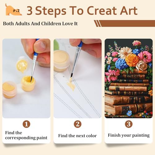 Reivworl Book Paint by Numbers Kit for Adults Beginners, Flowers Paint by Numbers, Adult Paint by Number Kits for Gifts and Home Wall Decor 16x20 Inch
