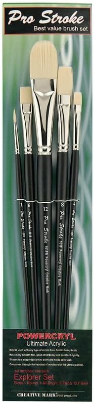 Creative Mark Powercryl Ultimate Acrylic Paint Brushes - Explorer Set of 5, Artist Paint Brushes, 3 Diameters of Synthetic Hair Filament, Fine Control of Heavy Acrylics, Water Soluble Oils, and More