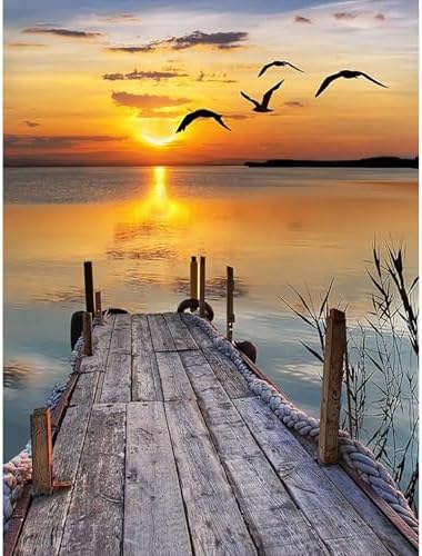 Yezavesu Sunset Diamond Art Kits for Adults, Landscape Diamond Painting Kit for Beginners, 5D DIY Round Full Drill Painting with Gem Art Craft Kits for Home Wall Decor 12x16 Inch