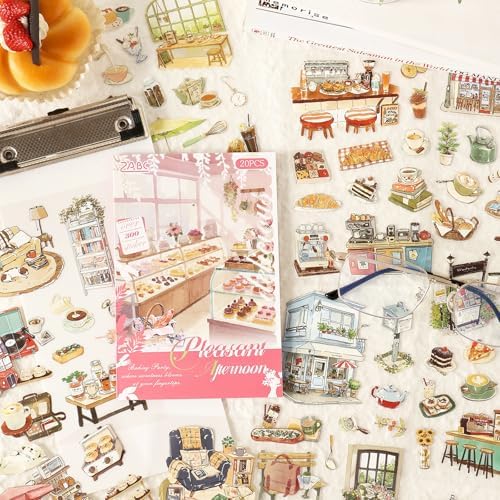 Afternoon Tea Series Sticker Scrapbooking Supplies for Junk Journal, 20 Sheets PET Stickers