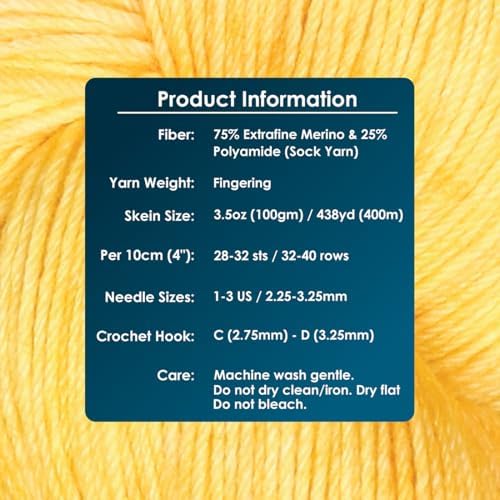 KnitPro Symfonie Fingering Weight Merino Wool Yarn 100g, Sunshine